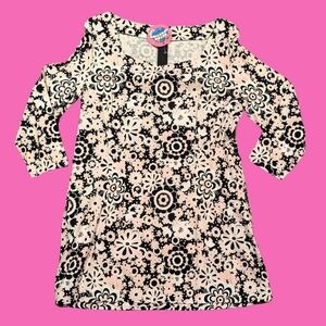Black, White and Beige Floral Patterned Dress Size M